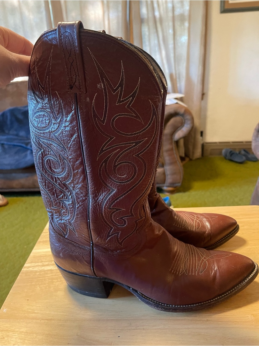 Vintage Dan Post Leather Stitched Cowboy Western Boots Size 10.5 E Brown Rodeo